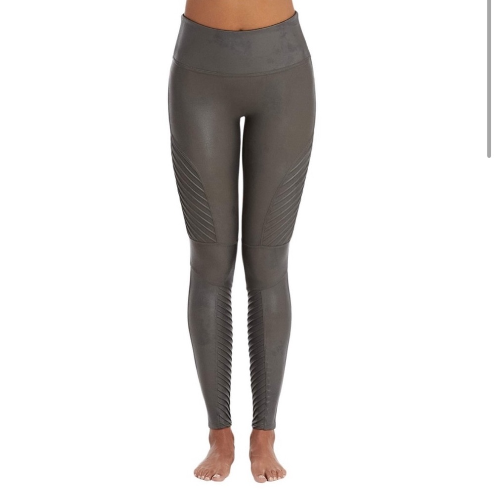 SPANX faux leather Moto legging in gunmetal